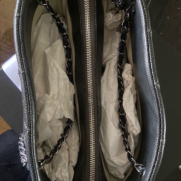 Authentic Chanel Purse CC Shopping Tote  silver hardware leather - Picture 14 of 16